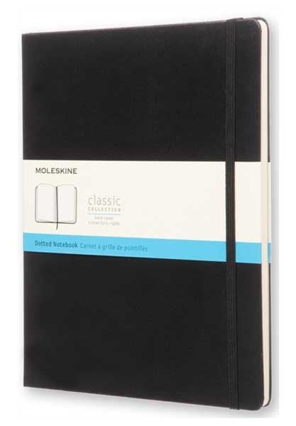Голям черен XL тефтер Moleskine с твърди корици, точки