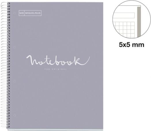 Тетрадка Miquelrius Emotions А4 със спирала, 80 листа на малки квадратчета, сива