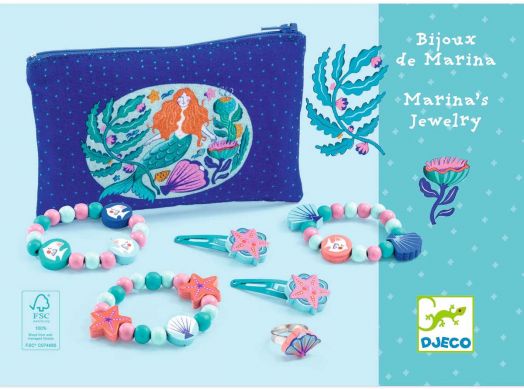 Дървени бижута в текстилно портмоне Djeco - Русалка