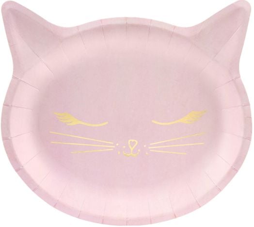 Чинийки PartyDeco - Розово коте, 6 бр.
