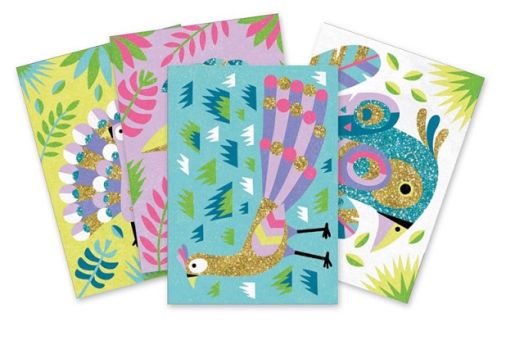 Комплект за рисуване с пясък и брокат Djeco - Dazzling Birds