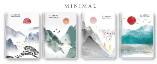 Тетрадка Black & White Minimal A5 със спирала и 2 теми, 100 листа - широки редове