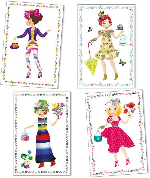 Творчески комплект със стикери Djeco - Облечи куклите