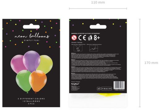 Комплект неонови балони PartyDeco, 5 бр.