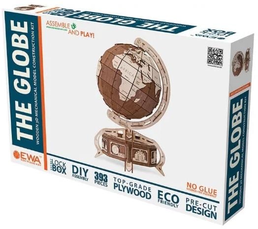 Дървен 3D глобус за сглобяване EWA
