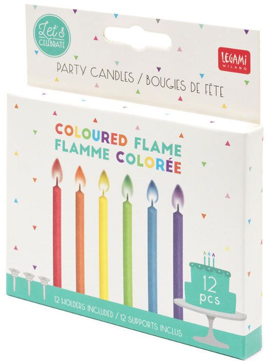 Комплект Legami - Свещички, шарен пламък, 12 броя