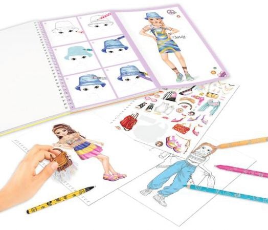 Книжка за оцветяване Top Model с моливи и химикалки