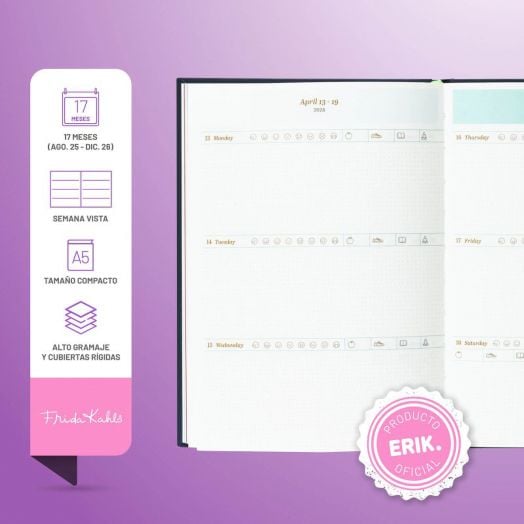 Седмичен планер Grupo Erik Frida Kahlo за 17 месеца - август 2025 / декември 2026 година