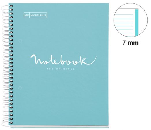 Тетрадка Miquelrius Emotions A5 със спирала, 80 листа широки редове, светлосиня