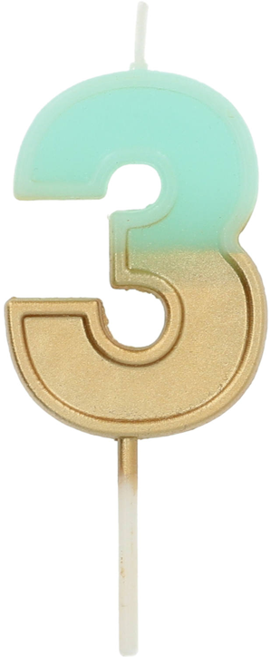Свещ за рожден ден Folat - Цифра 3, светлосиня и златна