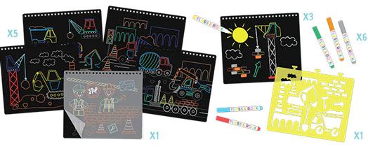 Творчески комплект Floss & Rock, Chalkboard Sketchbook, Construction - Строителни машини