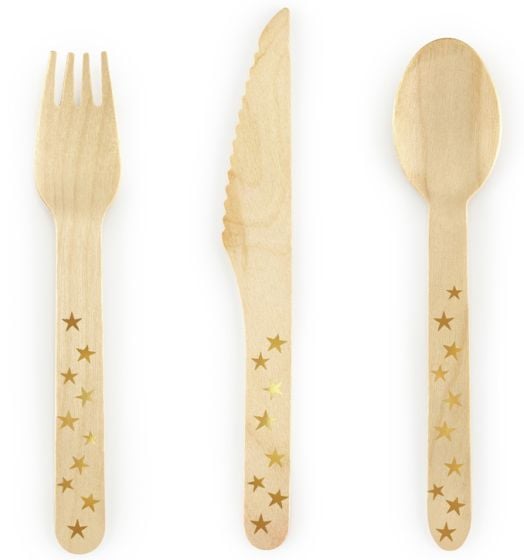 Дървени прибори PartyDeco - Звезди, 18 бр.