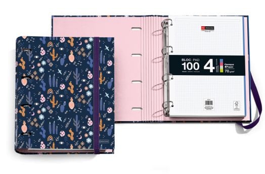 Папка Miquelrius Desert със 100 листа на малки квадратчета, 4 ринга и ластик