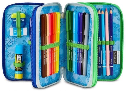 Ученически несесер Seven Write Down Green с три отделения, пълен