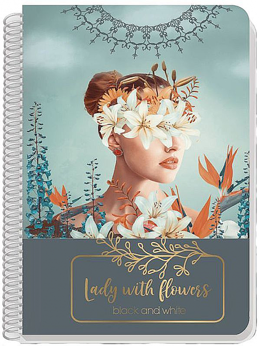 Тетрадка Black & White Lady With Flowers B5 със спирала, 60 листа, широки редове