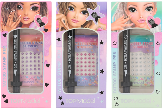 Комплект за татуировки с писалка, брокат и камъни Top Model, асортимент