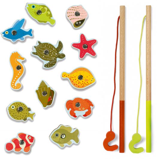 Дървени магнити Djeco - Тропически риболов