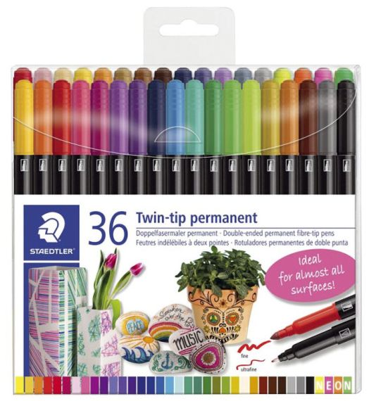 Перманентни двувърхи маркери Staedtler, 36 цвята