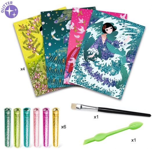 Комплект за рисуване с брокат Djeco - Блестящи рокли