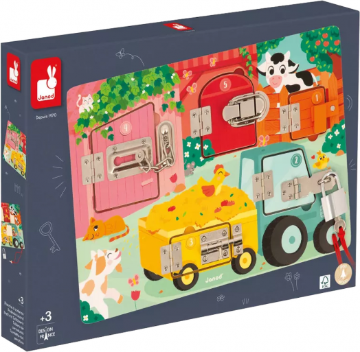 Дървена дъска с катинари Janod - Фермата