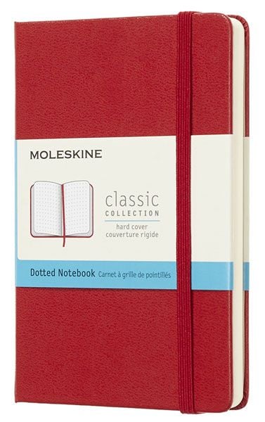 Джобен червен тефтер Moleskine Classic Red Scarlet Dotted с твърди корици и листа на точки