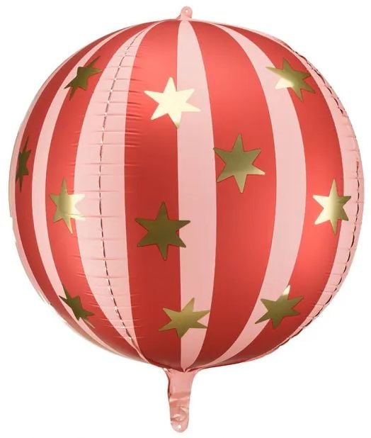 Фолиев балон PartyDeco - Червена топка със златни звезди, 75 см.