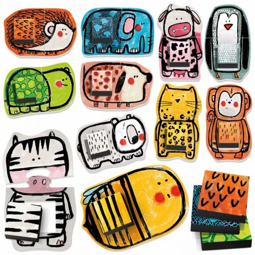 Образователен пъзел Headu Ecoplay - Лото с животни