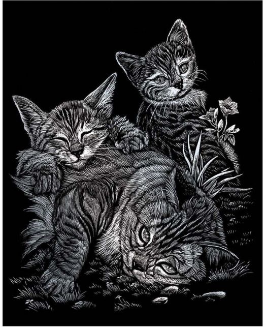 Комплект за гравиране Royal & Langnickel - Сребърна основа - котета, 20 x 25 см.