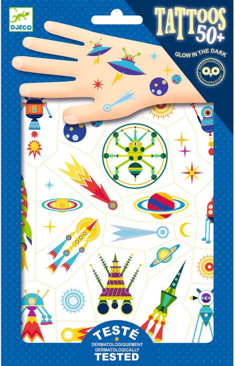 Детски татуировки Djeco: Space Oddity, светещи в тъмното