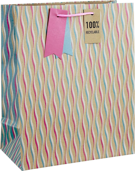 Подаръчна крафт торбичка Eurowrap - Шарени вълни, малка