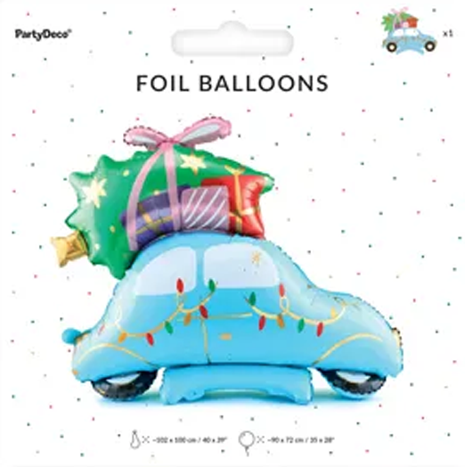 Коледен фолиев балон PartyDeco - Кола с подаръци
