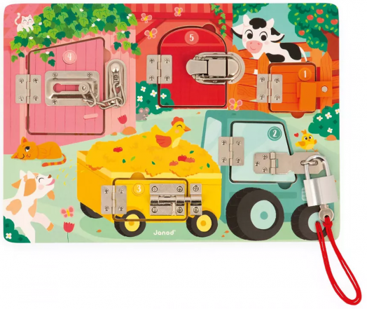 Дървена дъска с катинари Janod - Фермата