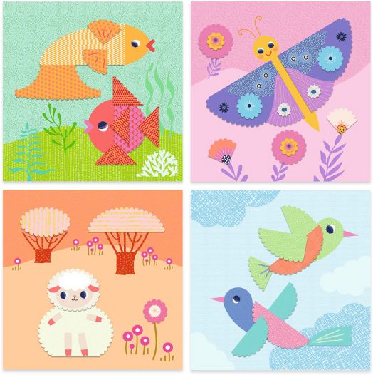 Творчески комплект Djeco - Направи колажи със стикери, Животни