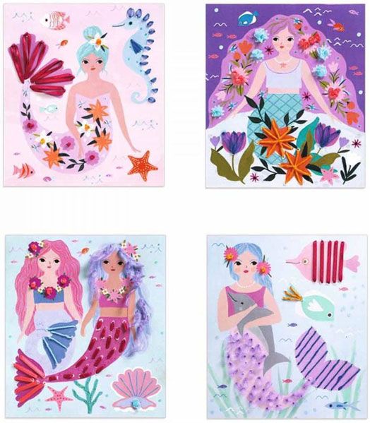 Творчески комплект Djeco: Направи си картини с панделки - Русалки