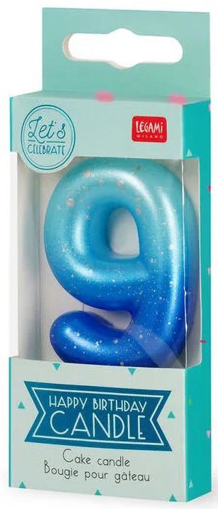 Свещ за рожден ден Legami - Цифра 9, синя