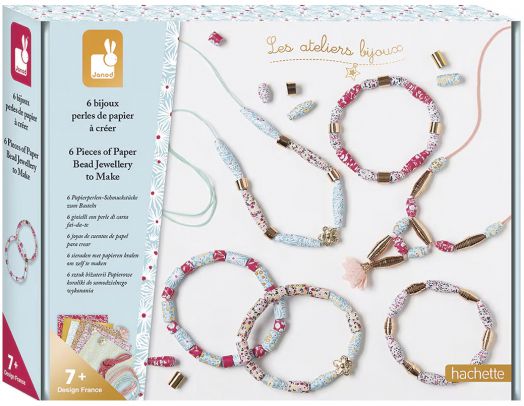 Творчески комплект Janod - Направи 6 бижута от хартиени мъниста