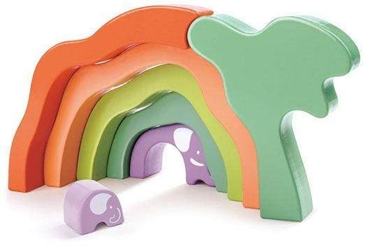 Дървен комплект Hape - Блокове за подреждане , Сафарски слон