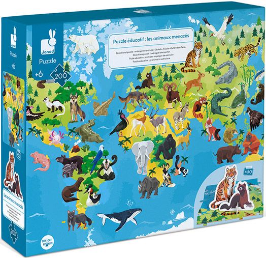 Образователен пъзел Janod - Застрашени животни
