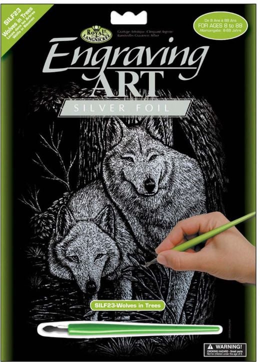 Комплект за гравиране Royal & Langnickel - Сребърна основа - вълци, 20 x 25 см.