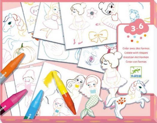 Творчески комплект Djeco: Създай с шаблони - Момичета