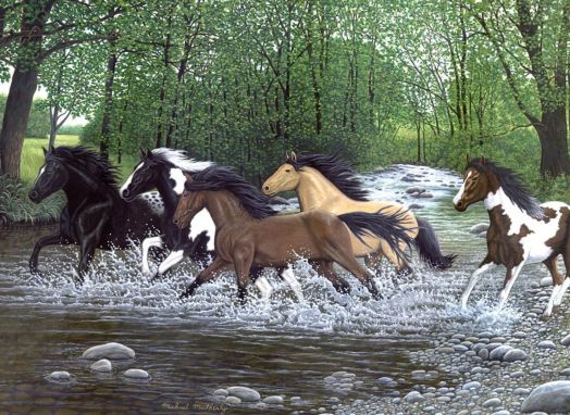 Комплект за лесно рисуване с акрилни бои Royal & Langnickel - Коне в гора