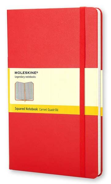 Червен тефтер Moleskine с твърди корици, страници на квадратчета