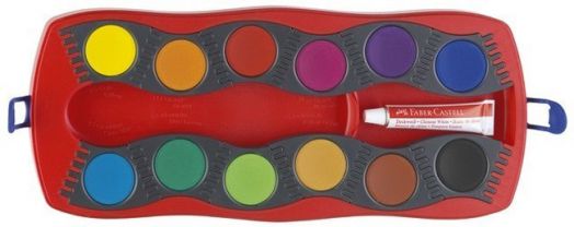 Акварелни бои Faber-Castell Conector, 12 цвята + боичка, червена палитра