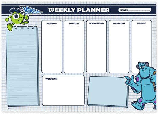 Седмичен планер Pixar Monsters, Inc A4