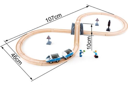 Дървен комплект Hape - Пътнически влак с релси
