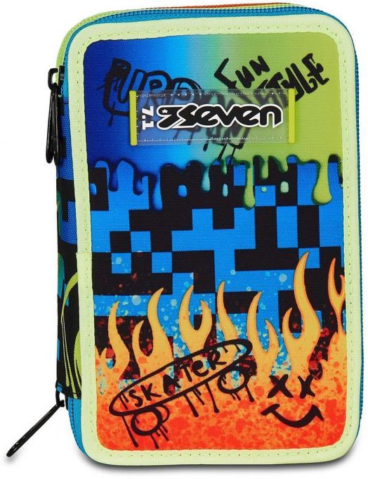 Ученически несесер Seven Scribbled Flame с три отделения, пълен