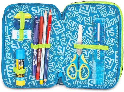 Ученически несесер Seven Gang Led Look с три отделения, пълен