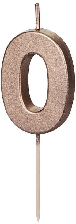 Свещ за рожден ден PartyDeco - Цифра 0, розово злато