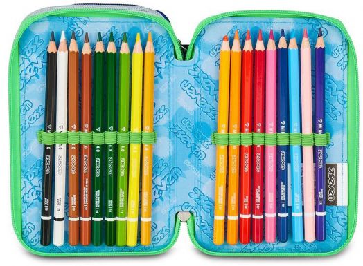 Ученически несесер Seven Write Down Green с три отделения, пълен