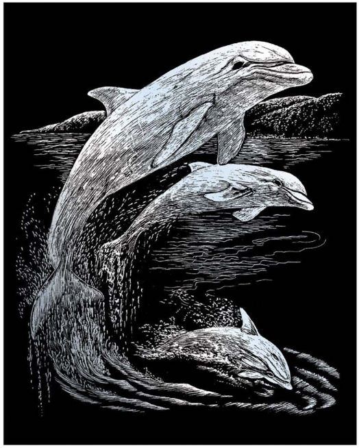 Комплект за гравиране Royal & Langnickel - Сребърна основа - делфини, 20 x 25 см.